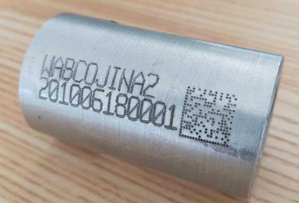 QR code printing result on a 35mm diameter aluminum part